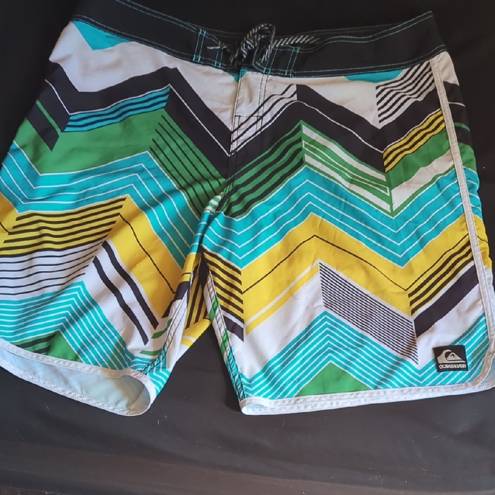 Quiksilver Green and Yellow Chevron Board Shorts